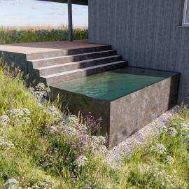 Stahlbecken mit Terrasse